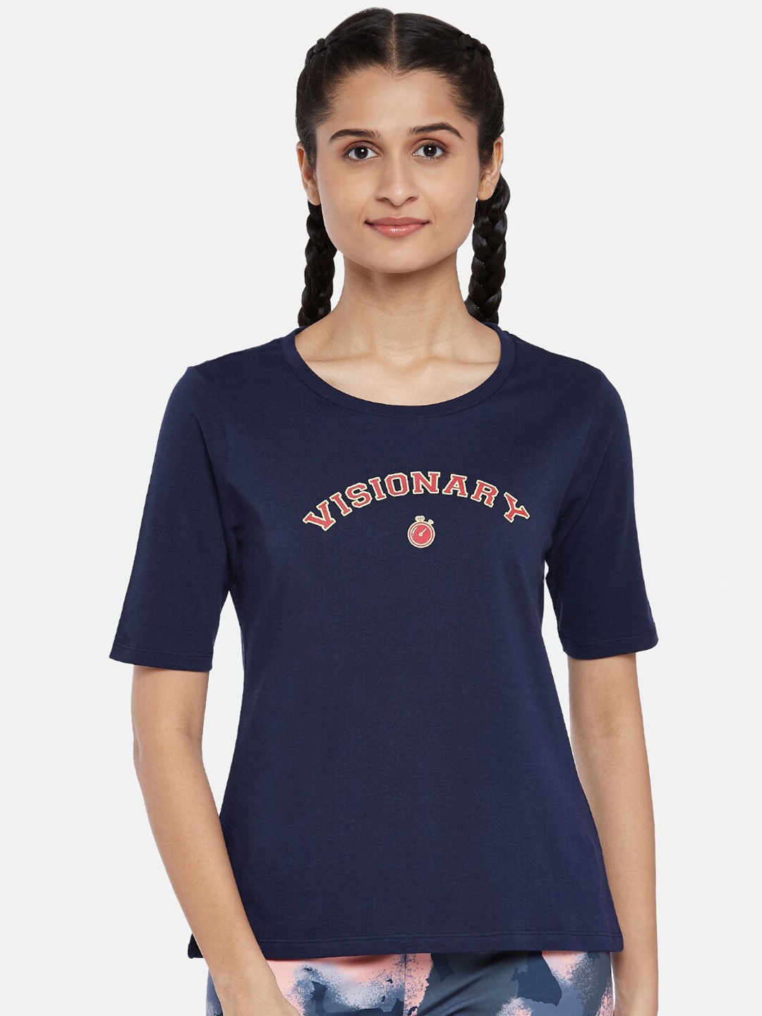 

Ajile by Pantaloons Navy Blue Printed Pure Cotton Top