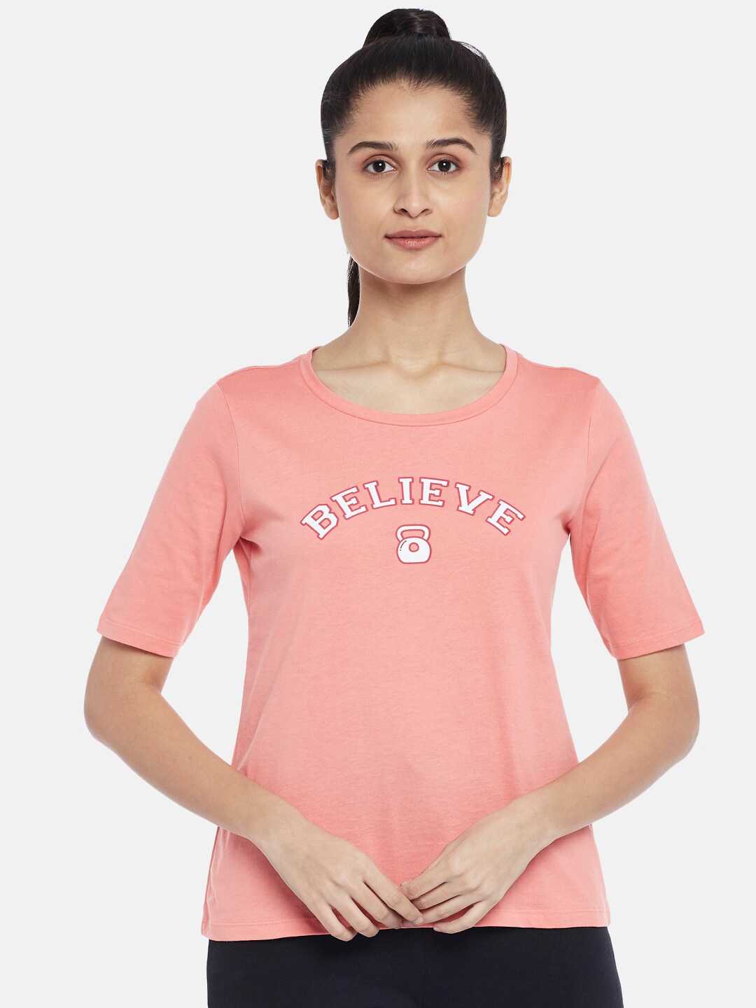 

Ajile by Pantaloons Women Pink Printed Cotton Top
