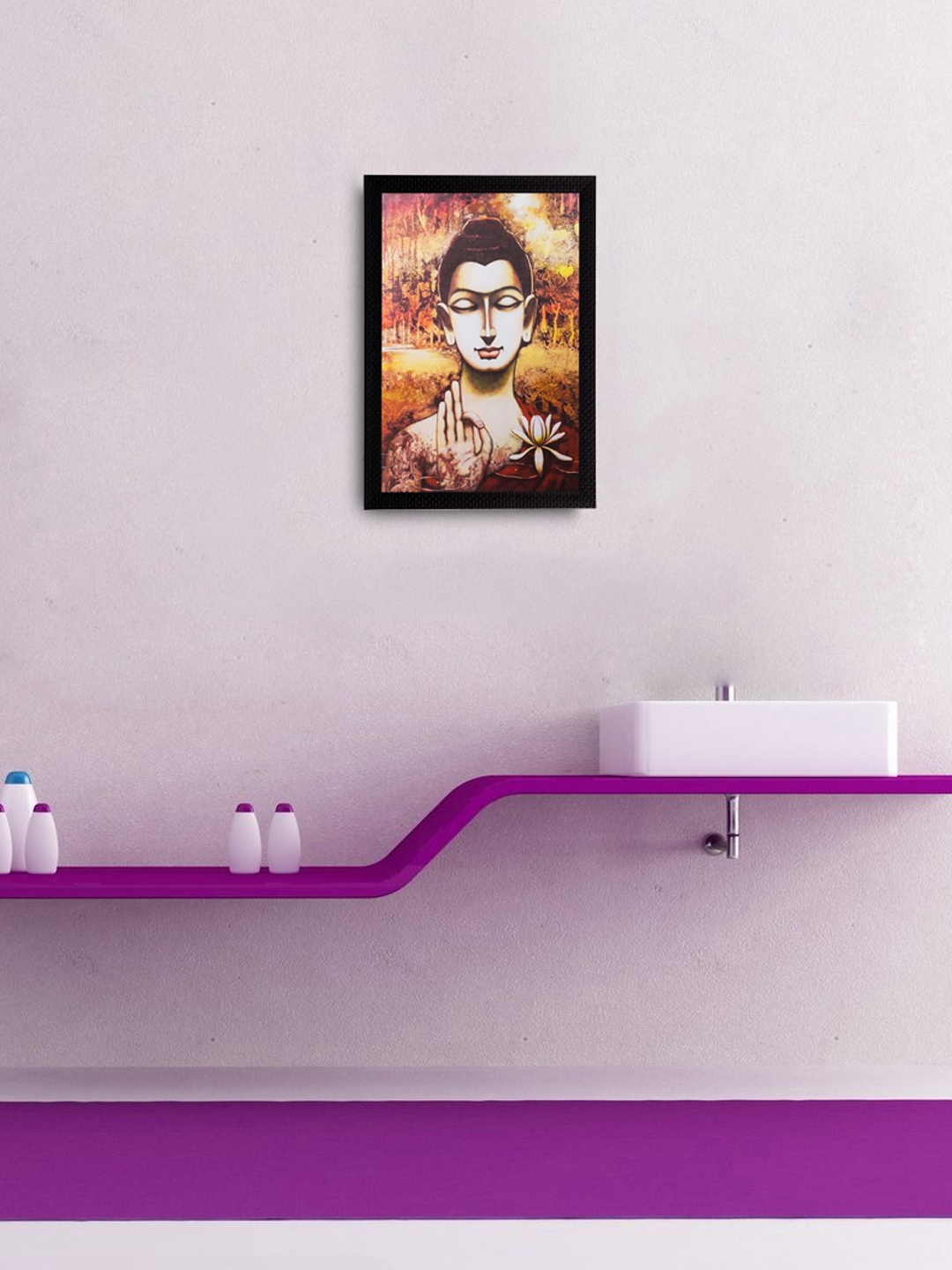 

eCraftIndia Multicoloured Meditating Buddha Matt Textured Wall Art, Multi