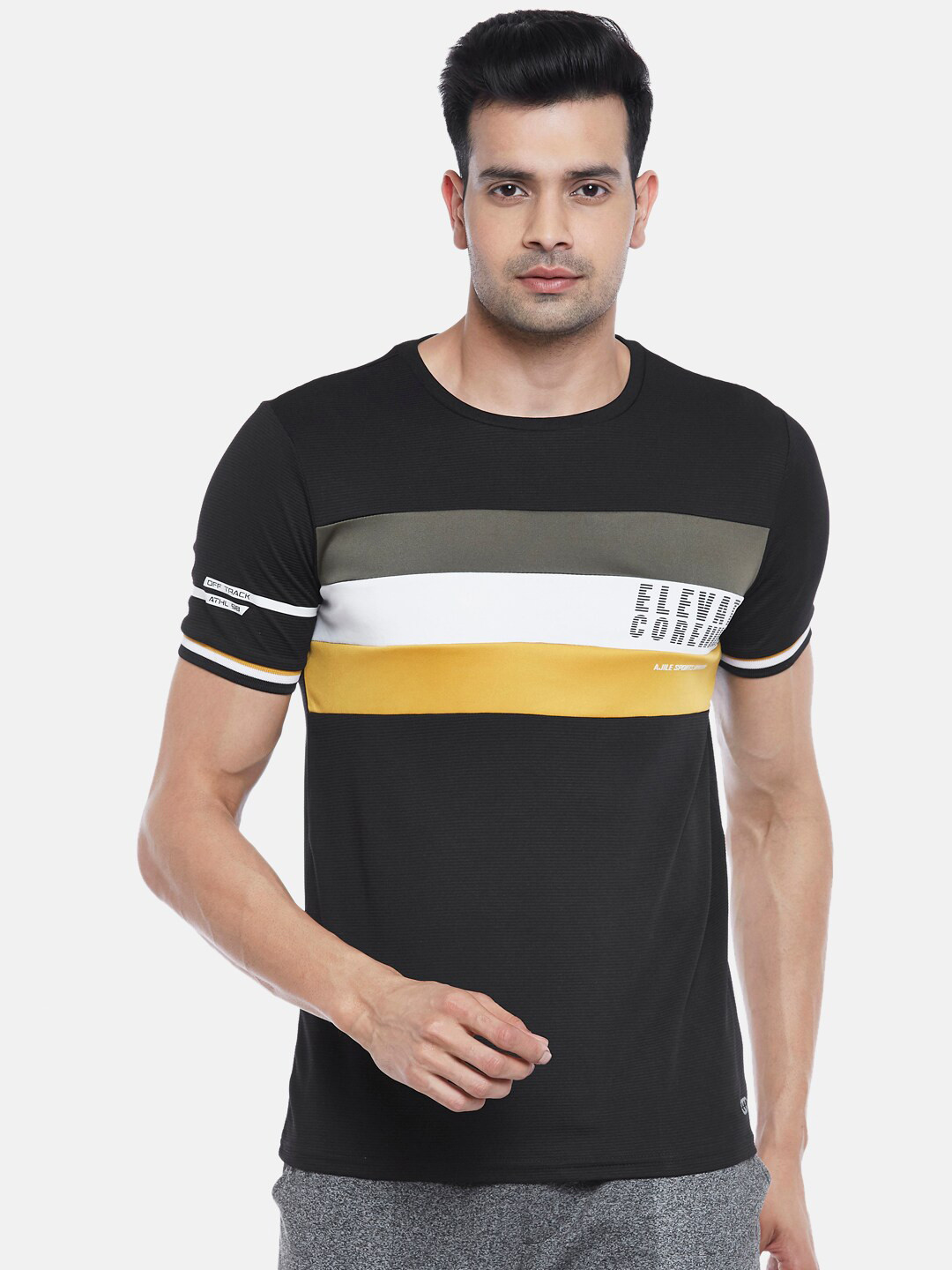 

Ajile by Pantaloons Men Black Colourblocked Slim Fit T-shirt