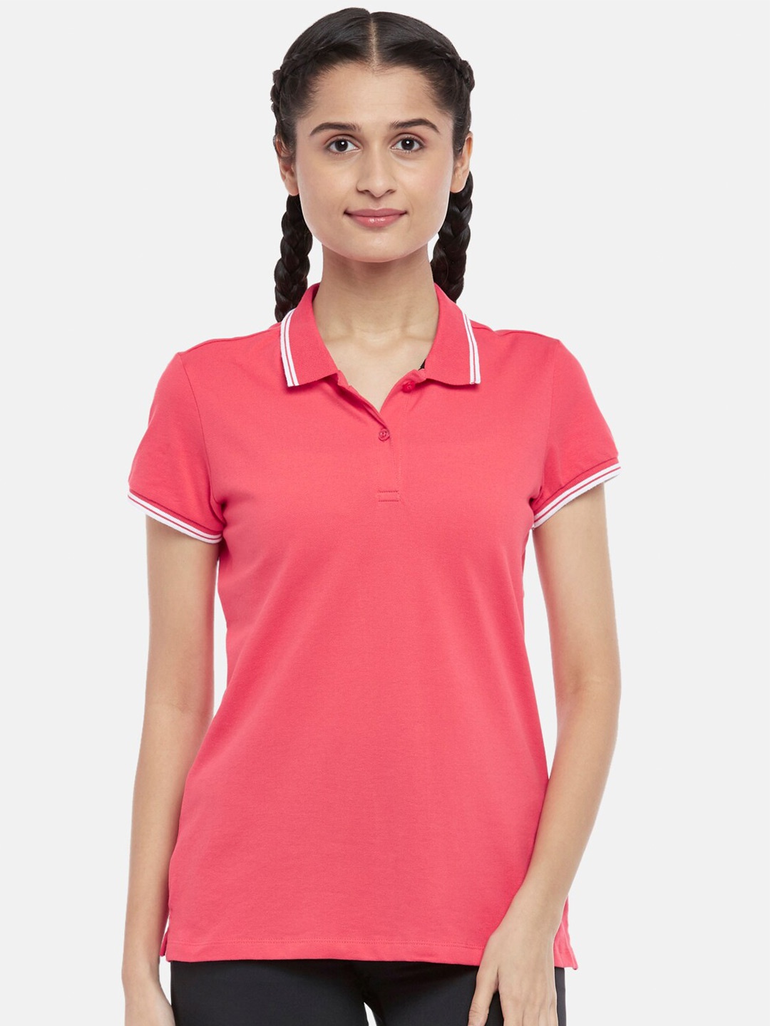 

Ajile by Pantaloons Women Fuchsia Pink Polo Collar T-shirt