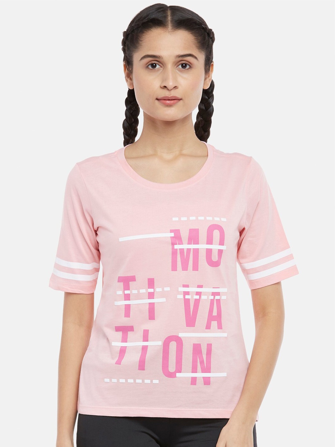 

Ajile by Pantaloons Women Pink Typography Printed Pure Cotton T-shirt