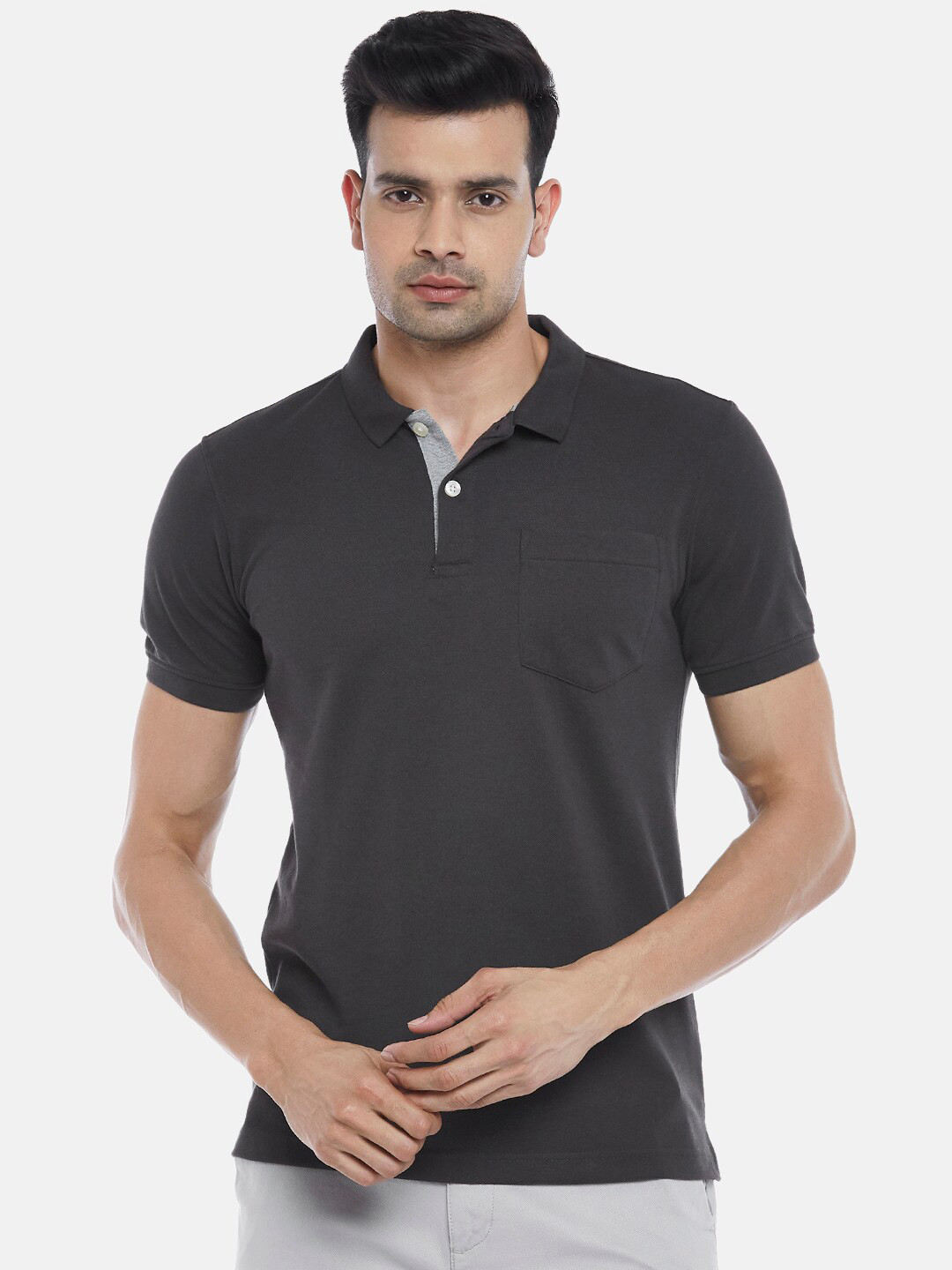 

BYFORD by Pantaloons Men Charcoal Solid T-shirt