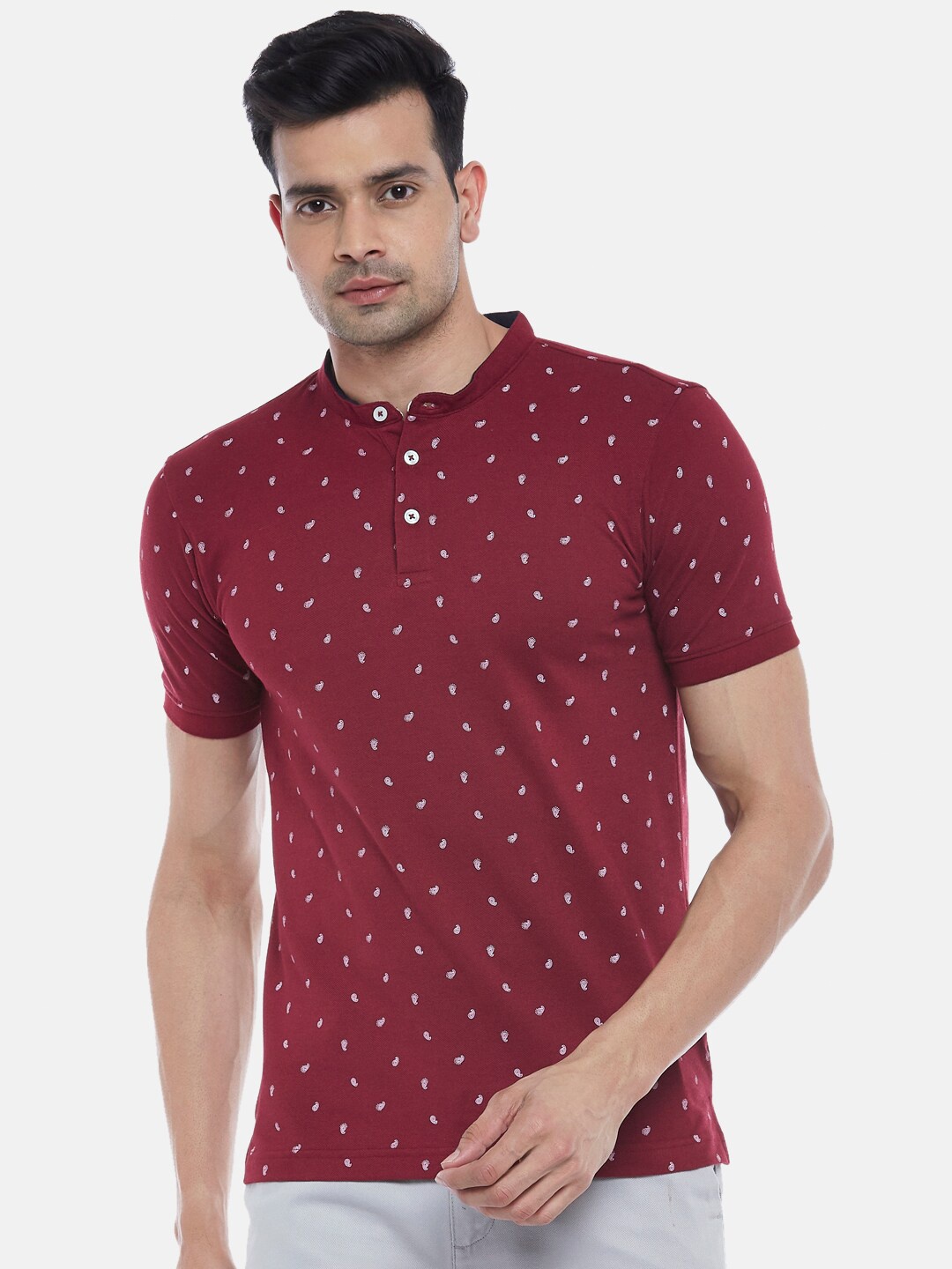 

BYFORD by Pantaloons Men Red Printed Polo Collar Slim Fit T-shirt