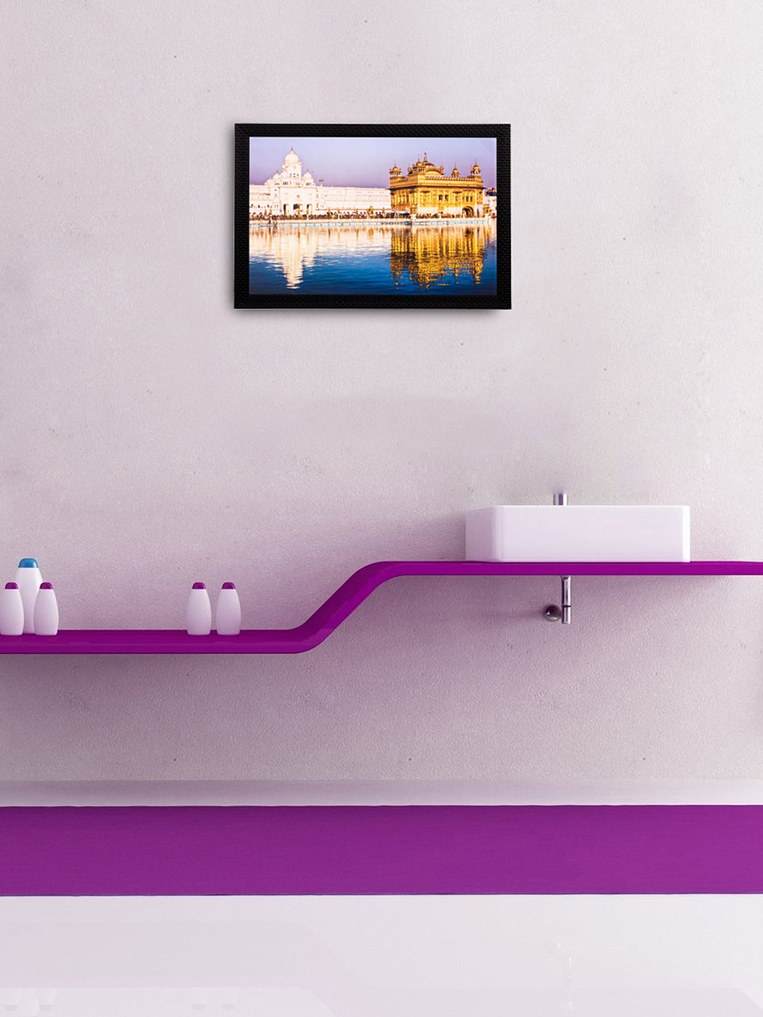 

eCraftIndia Multicoloured Beautiful Golden Temple UV Framed Wall Art, Multi