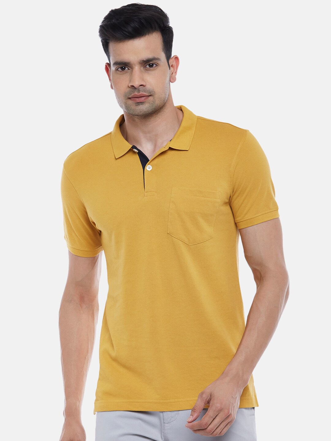 

BYFORD by Pantaloons Men Mustard Yellow Polo Collar Pockets T-shirt