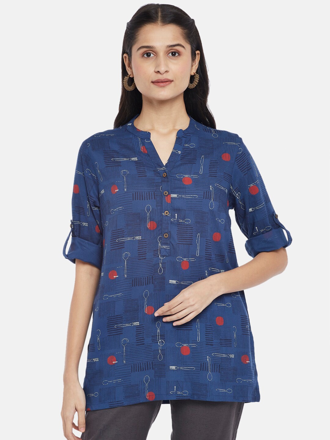 

AKKRITI BY PANTALOONS Women Blue Abstract Printed Kurti