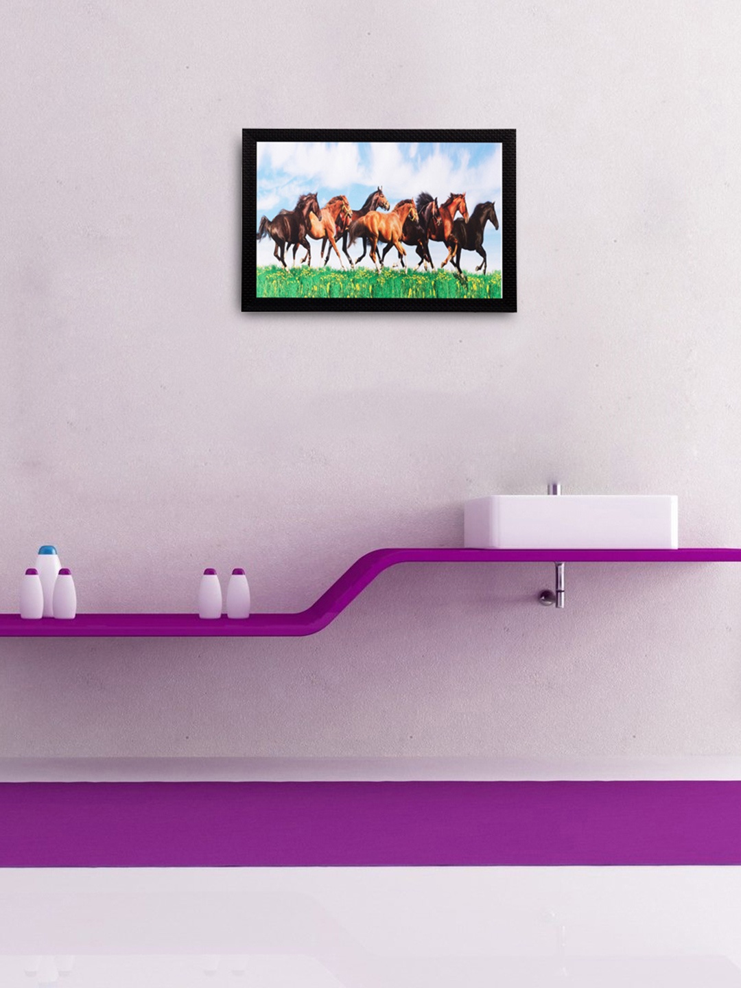 

eCraftIndia Running Horses Matt Textured UV Framed Wall Art, Multi