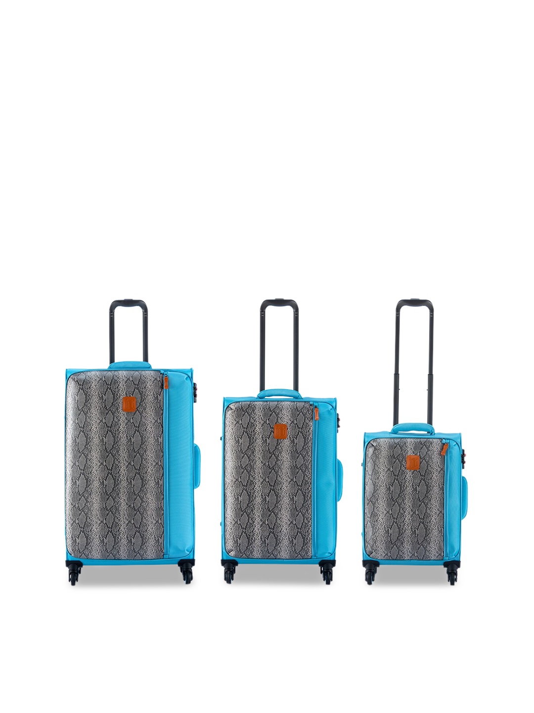 

IT luggage Set Of 3 Blue & Grey Printed Soft-Sided Trolley Bag