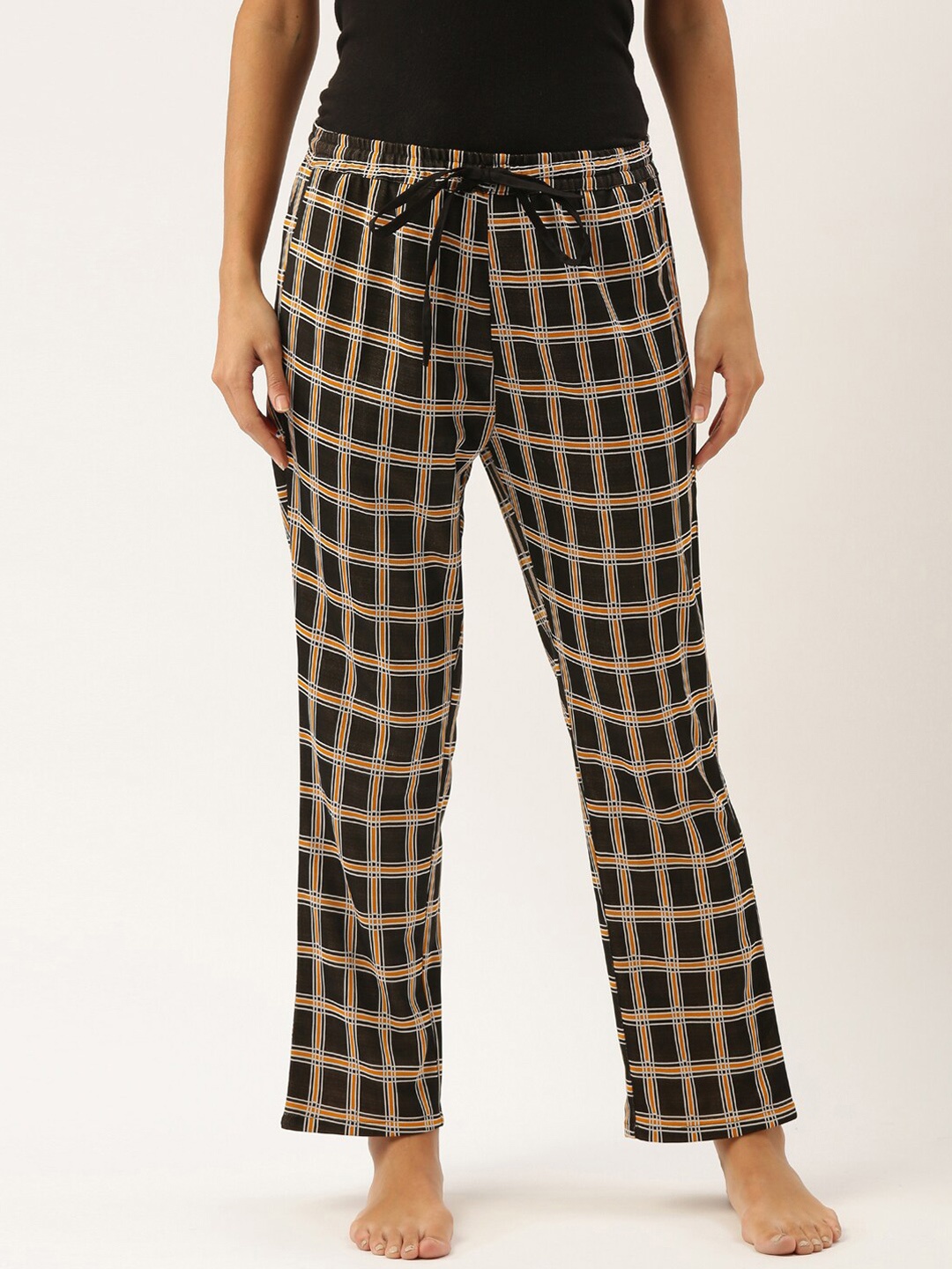 

Bannos Swagger Women Black & Yellow Checked Lounge Pants