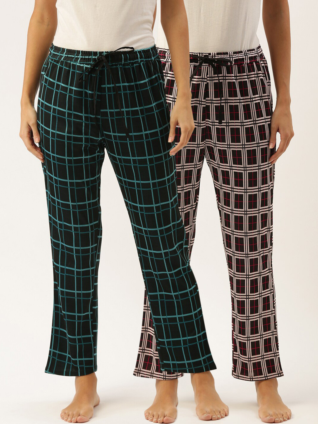 

Bannos Swagger Women Pack Of 2 Checked Lounge Pant, Black
