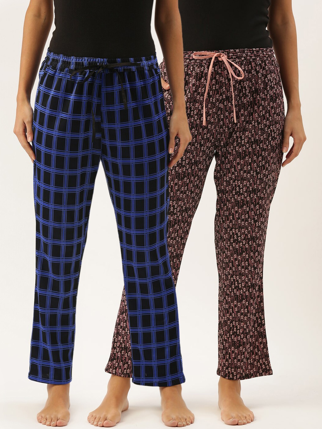 

Bannos Swagger Women Pack of 2 Black & Pink Printed Lounge Pants, Multi