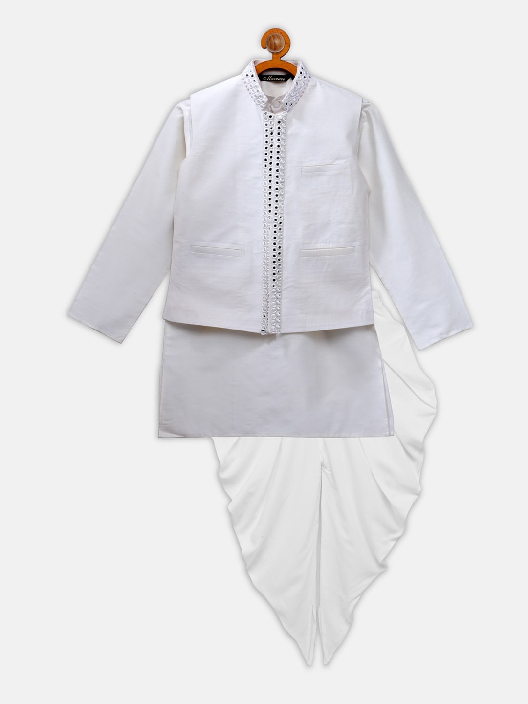 

MAXENCE Boys White Mirror Work Kurta with Dhoti Pants
