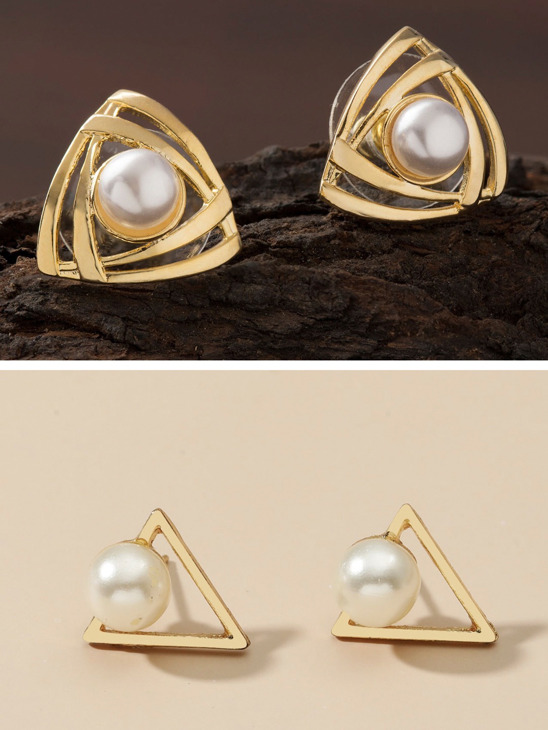 

OOMPH Set of 2 Gold-Plated Geometric Pearls Studded Studs Earrings