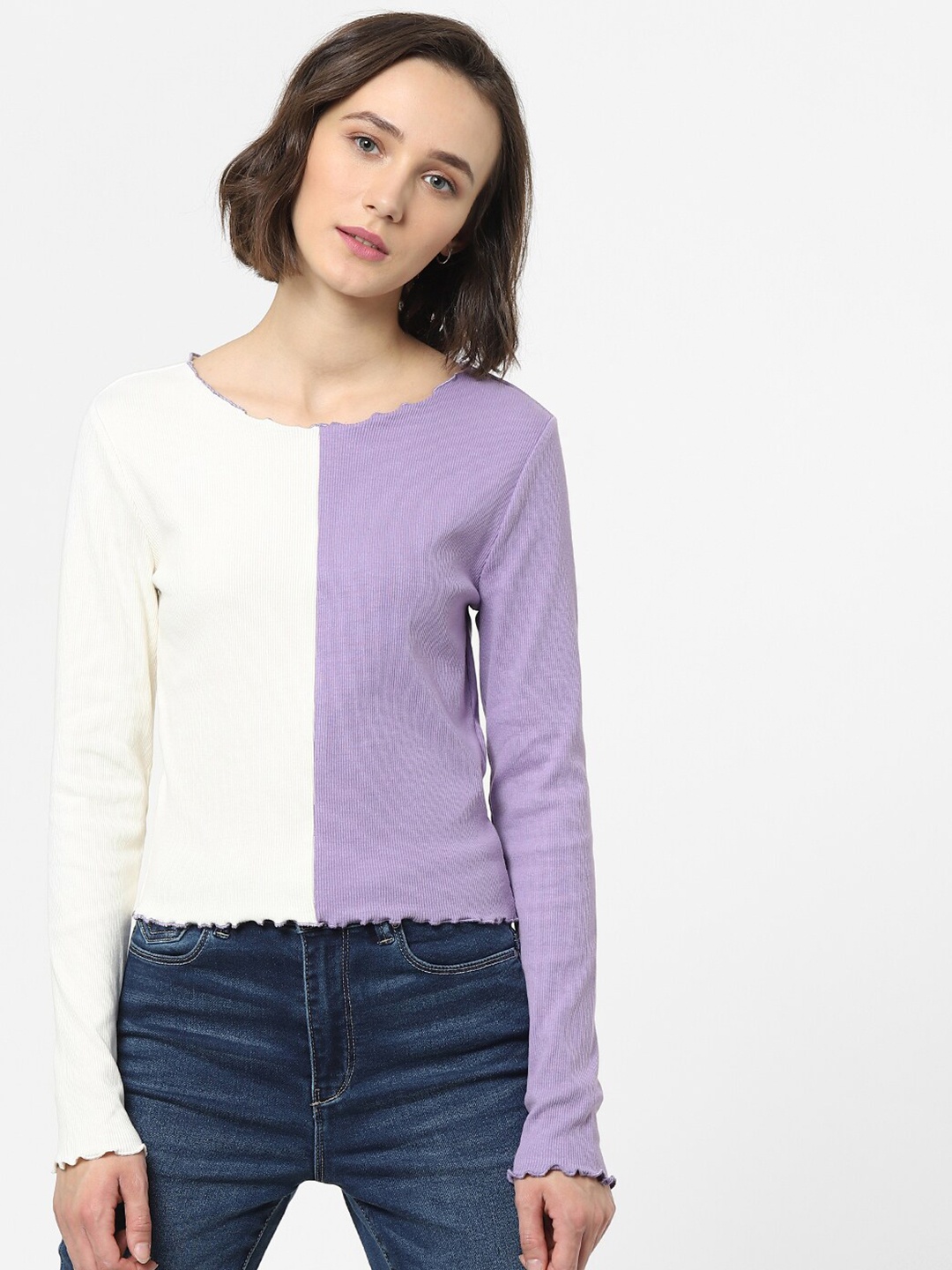 

ONLY Women Purple Colourblocked Top