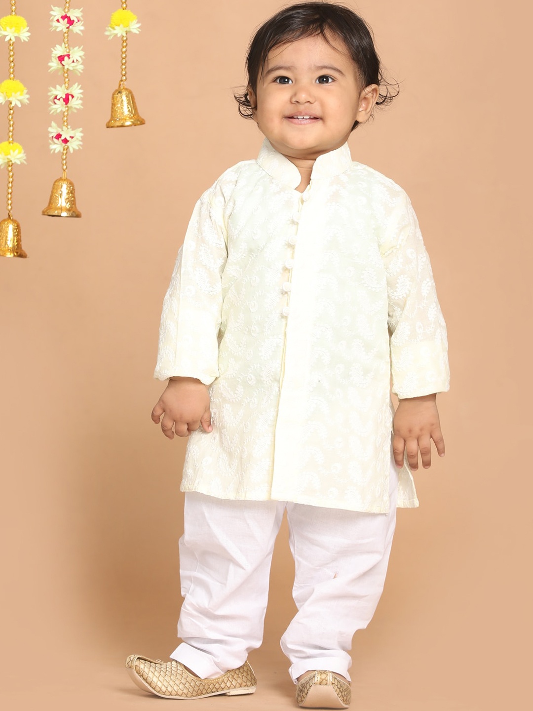 

VASTRAMAY Boys Chikankari Embroidered Pure Cotton Kurta with Pyjamas, Yellow