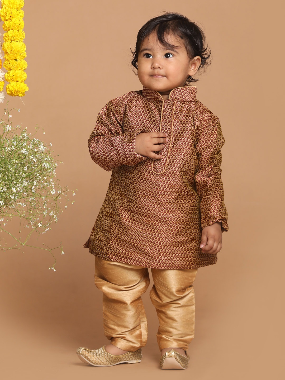 

VASTRAMAY Boys Maroon Woven Design Kurta with Churidar