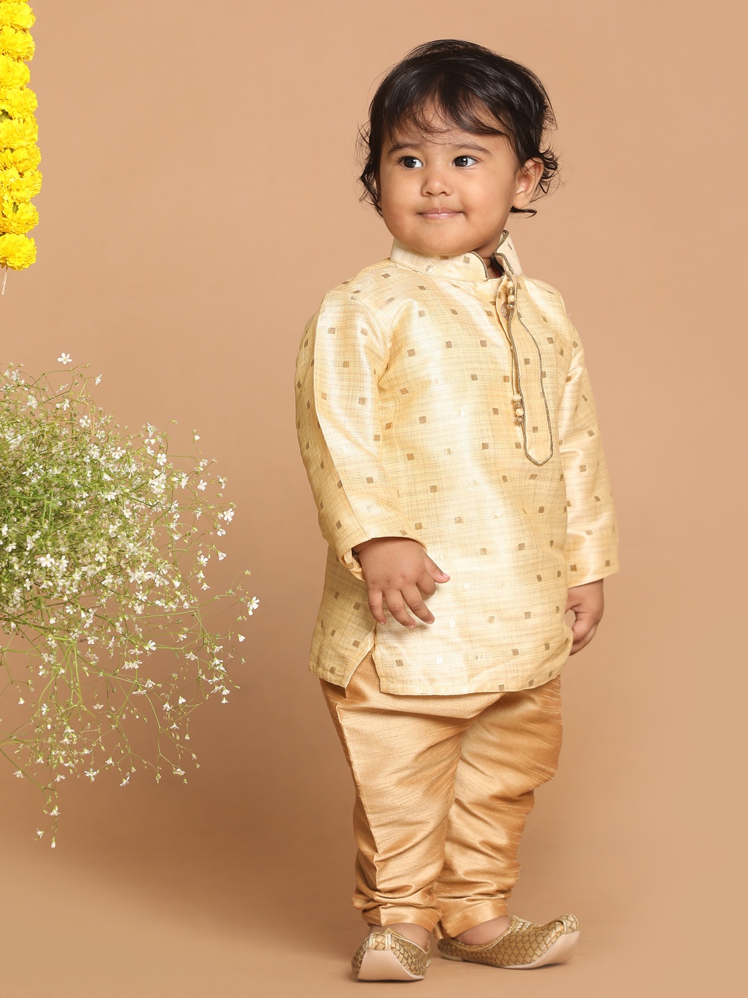 

VASTRAMAY Boys Woven Regular Kurta with Pyjamas, Gold