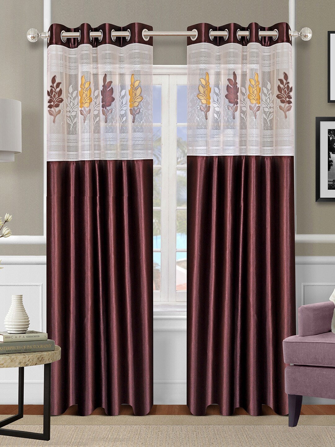 

ROMEE Set Of 2 Brown Floral Printed Polyester Door Curtains