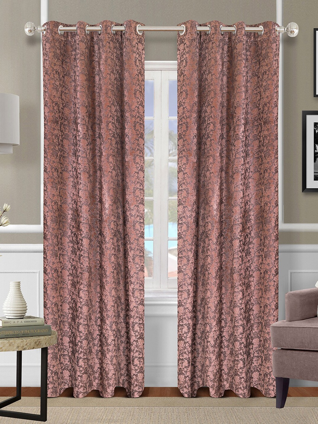 

ROMEE Brown Set of 2 Room Darkening Jacquard Door Curtains