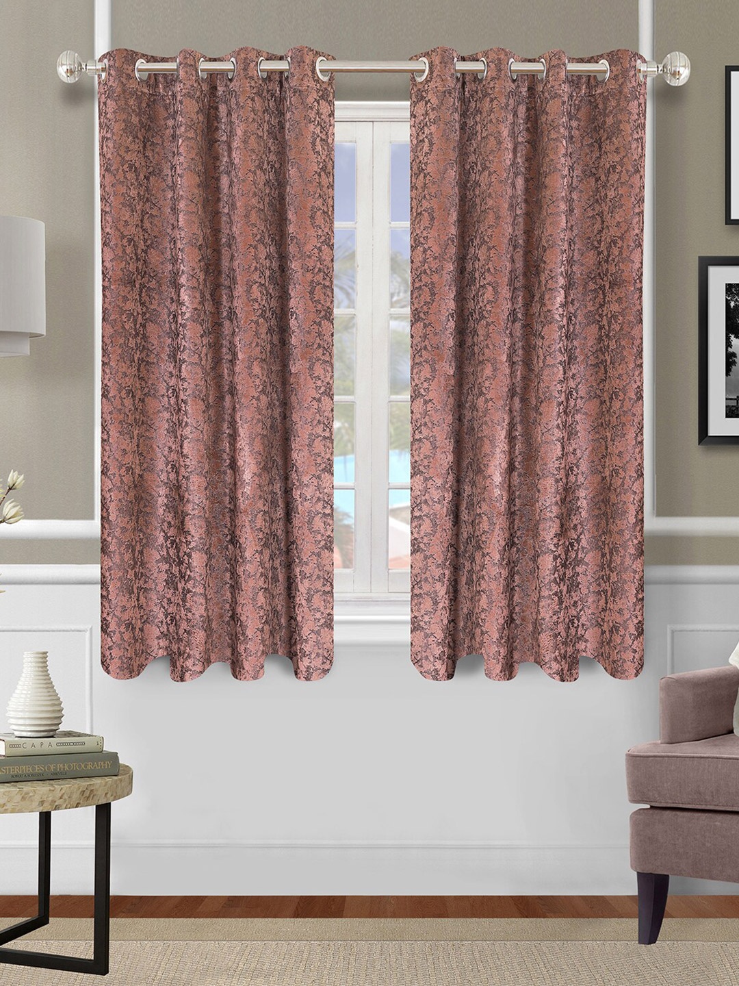 

ROMEE Set of 2 Brown & Grey Room Darkening Window Curtain