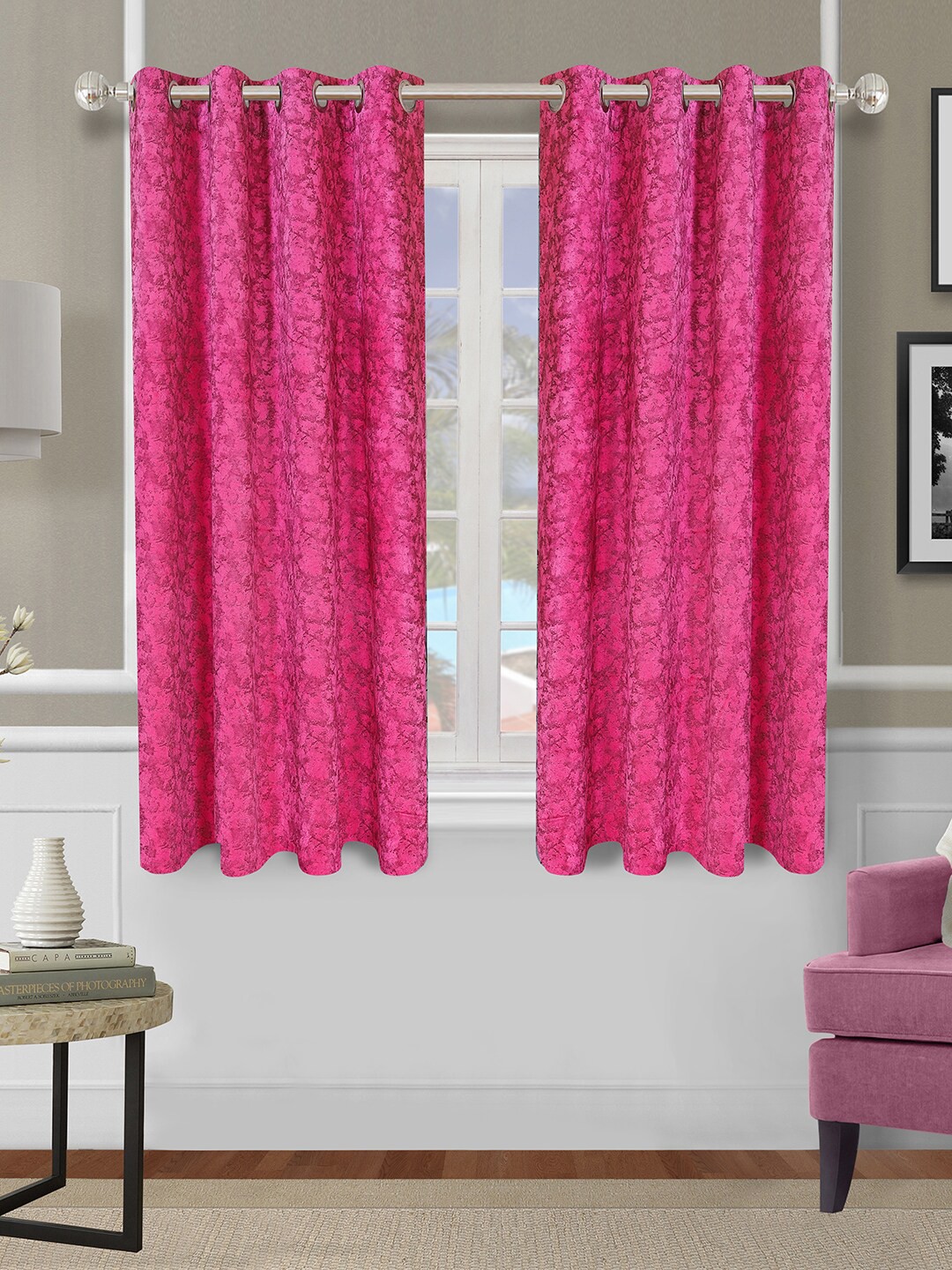 

ROMEE Set Of 2 Pink Abstract Printed Window Curtains