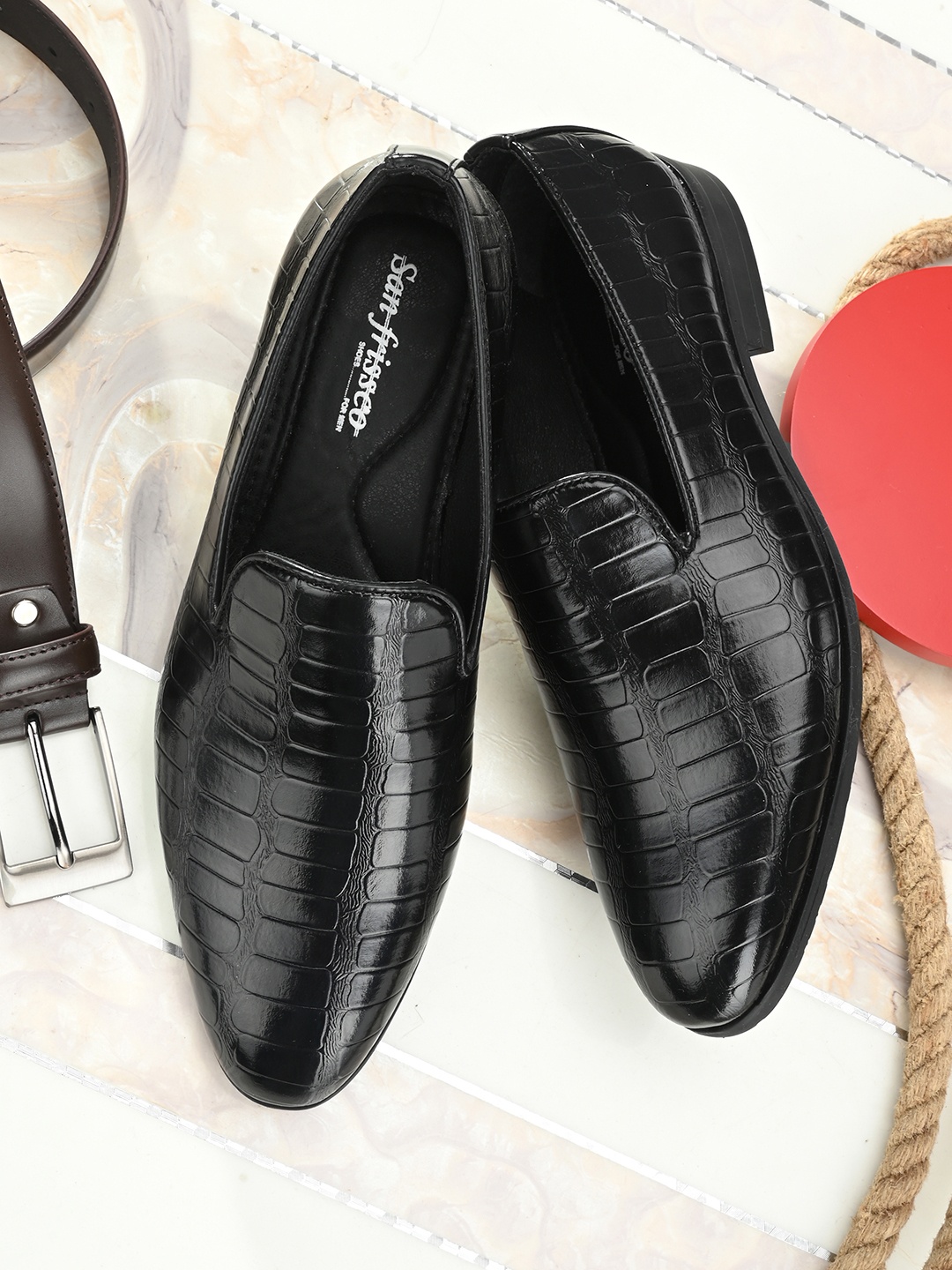

San Frissco Men Black Solid Synthetic Leather Formal Loafers
