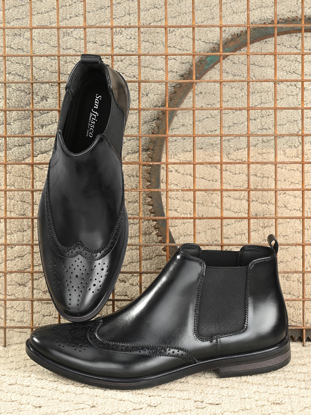 

San Frissco Men Black Perforations Lightweight Mid Top Flat Boots