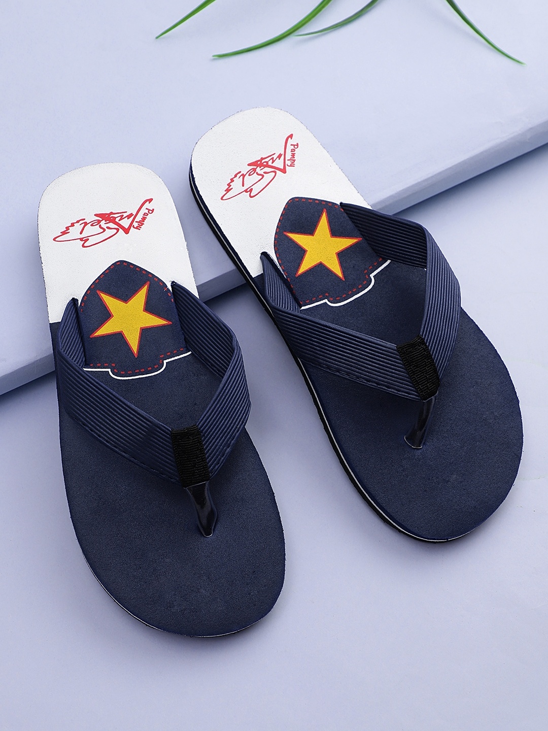 

Pampy Angel Men Blue & Yellow Printed Rubber Thong Flip-Flops