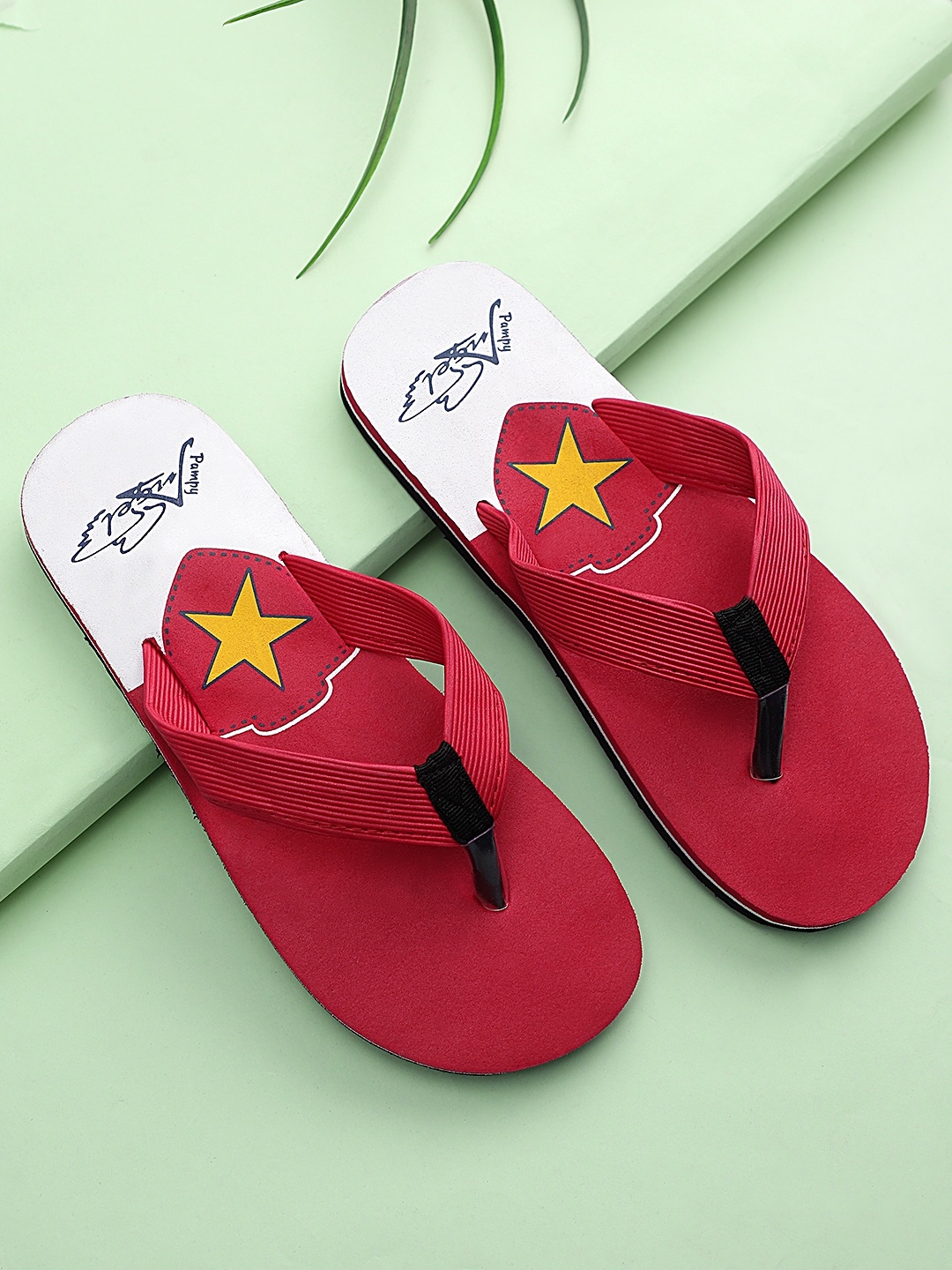 

Pampy Angel Men Red & White Printed Rubber Thong Flip-Flops