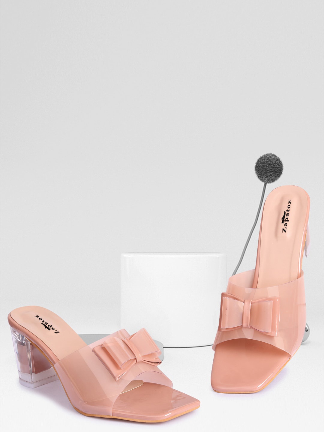 

ZAPATOZ Women Pink PU Block Sandals with Bows
