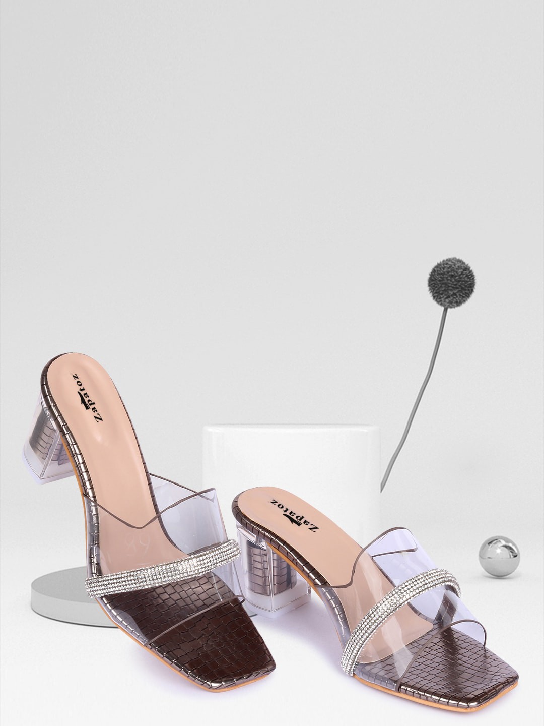 

ZAPATOZ Women Silver-Toned Block Sandals