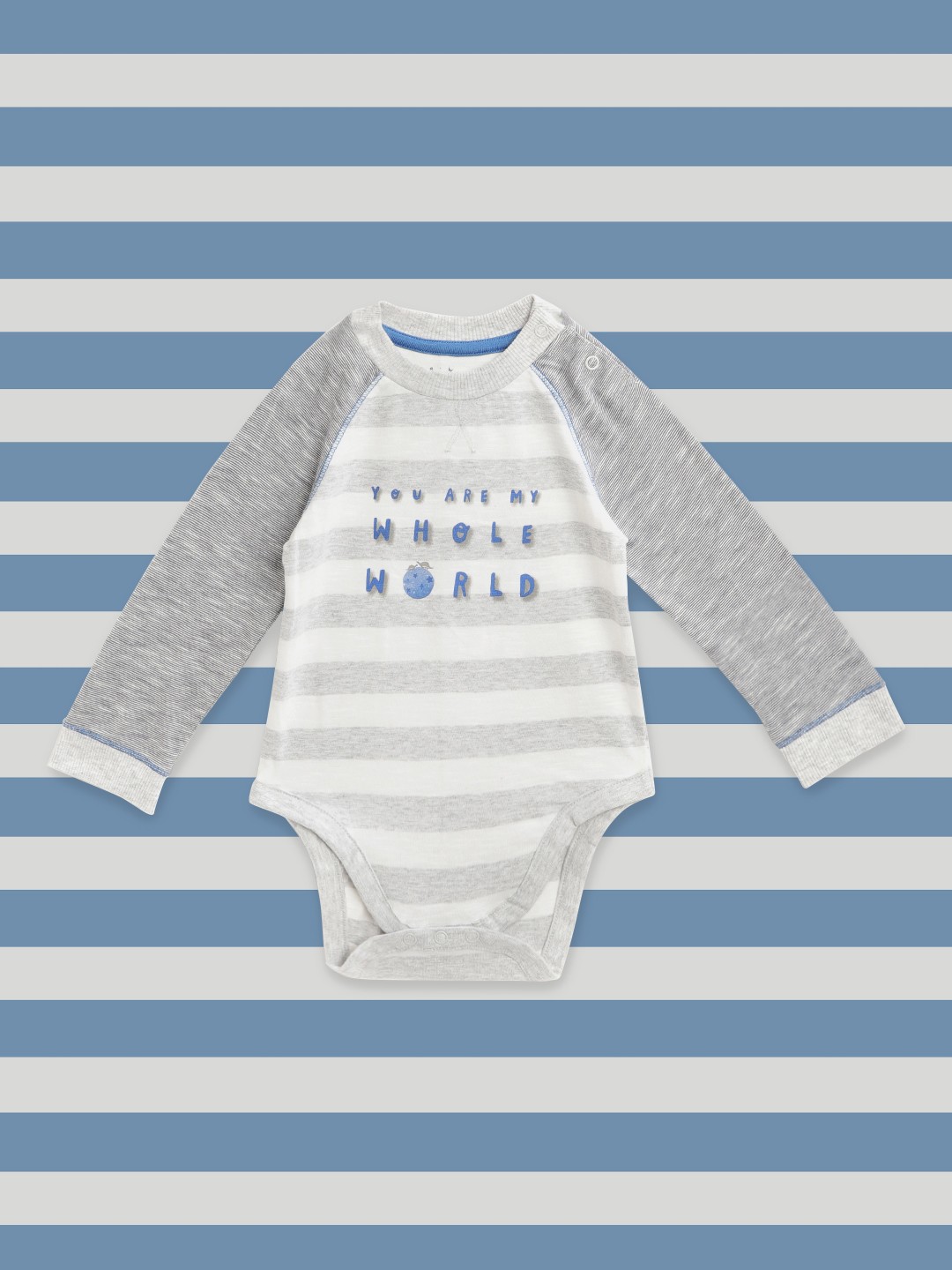 

mothercare Infant Boys White & Grey Melange Striped Cotton Bodysuit with Applique Detail