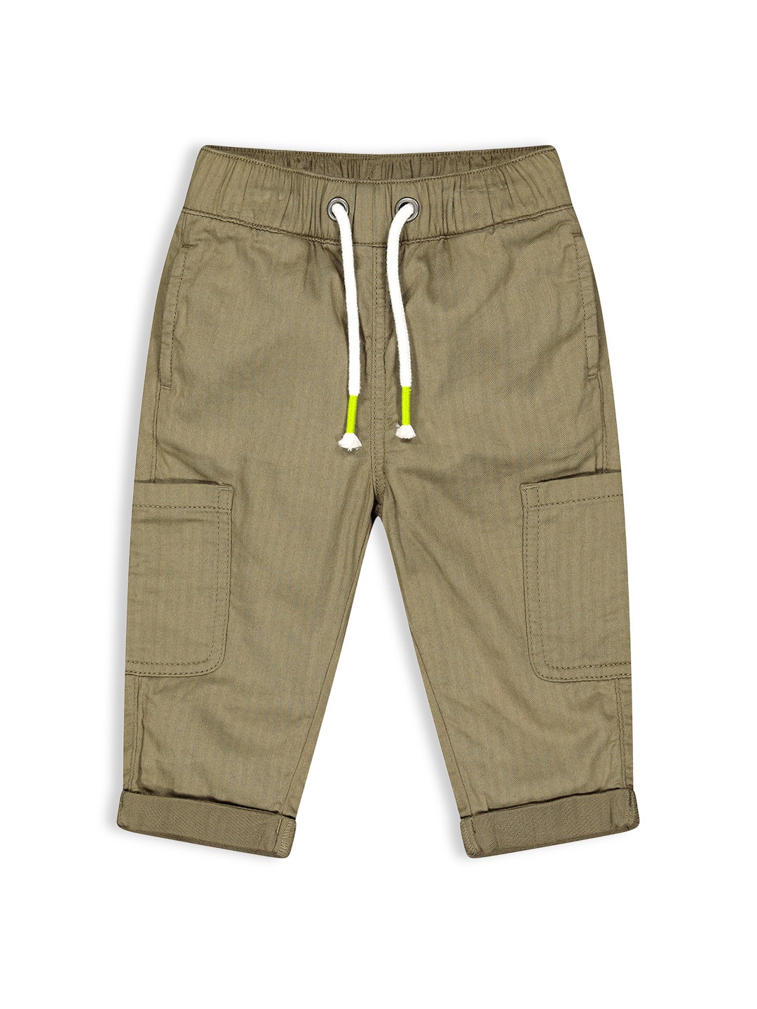 

mothercare Boys Khaki Textured Regular Fit Mid-Rise Plain Pure Cotton Cargo Trousers