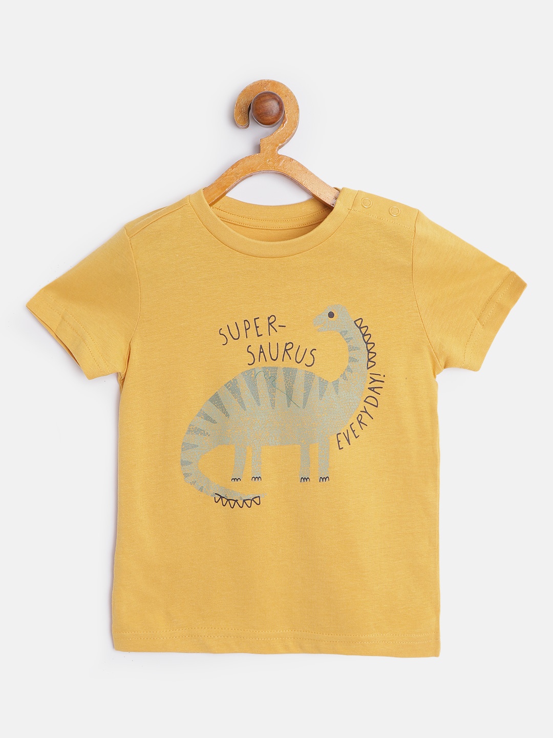 

mothercare Infant Boys Mustard Yellow & Green Dinosaur Print Pure Cotton T-shirt