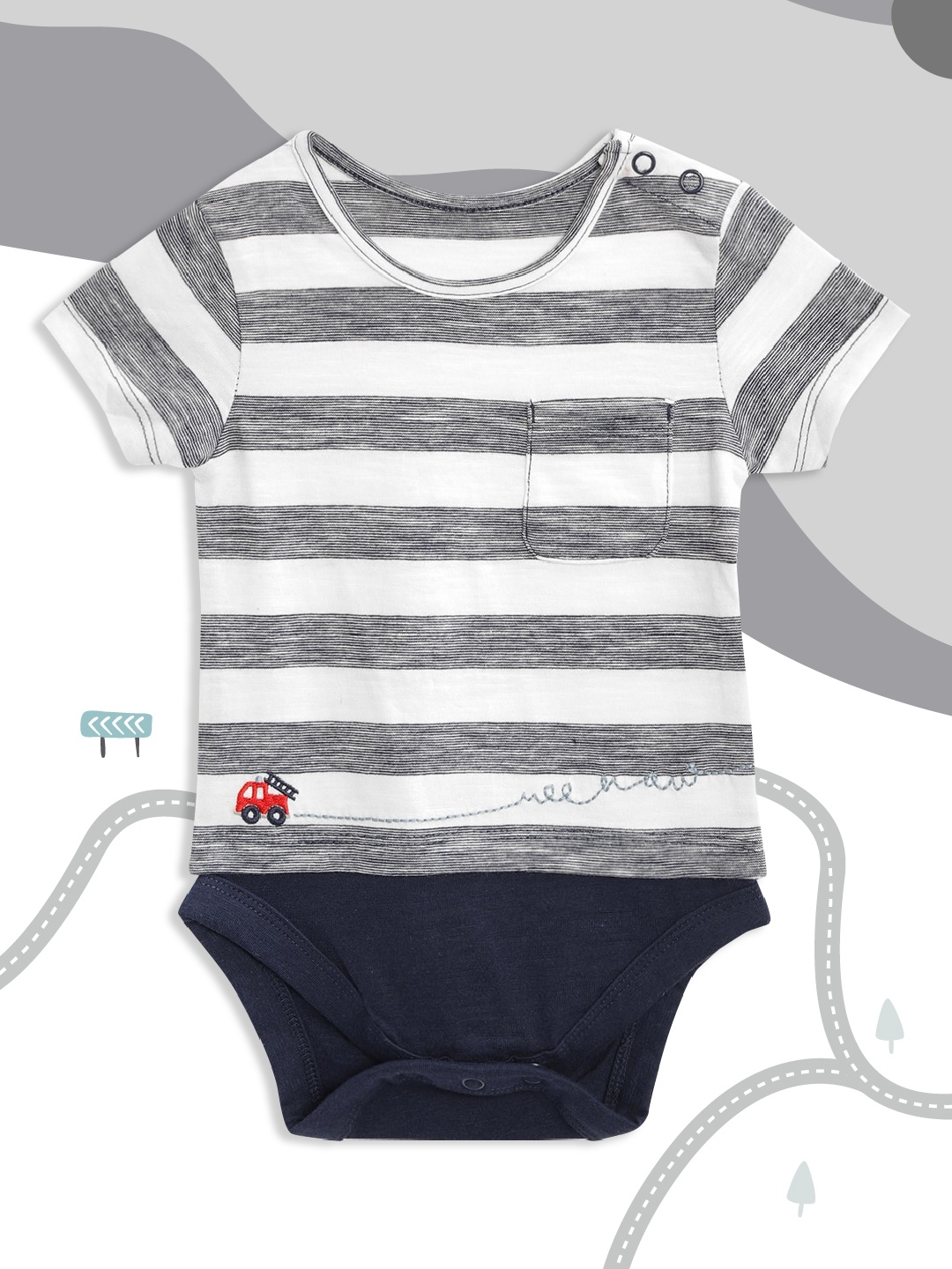 

mothercare Infant Boys Navy Blue & White Striped Cotton Bodysuit