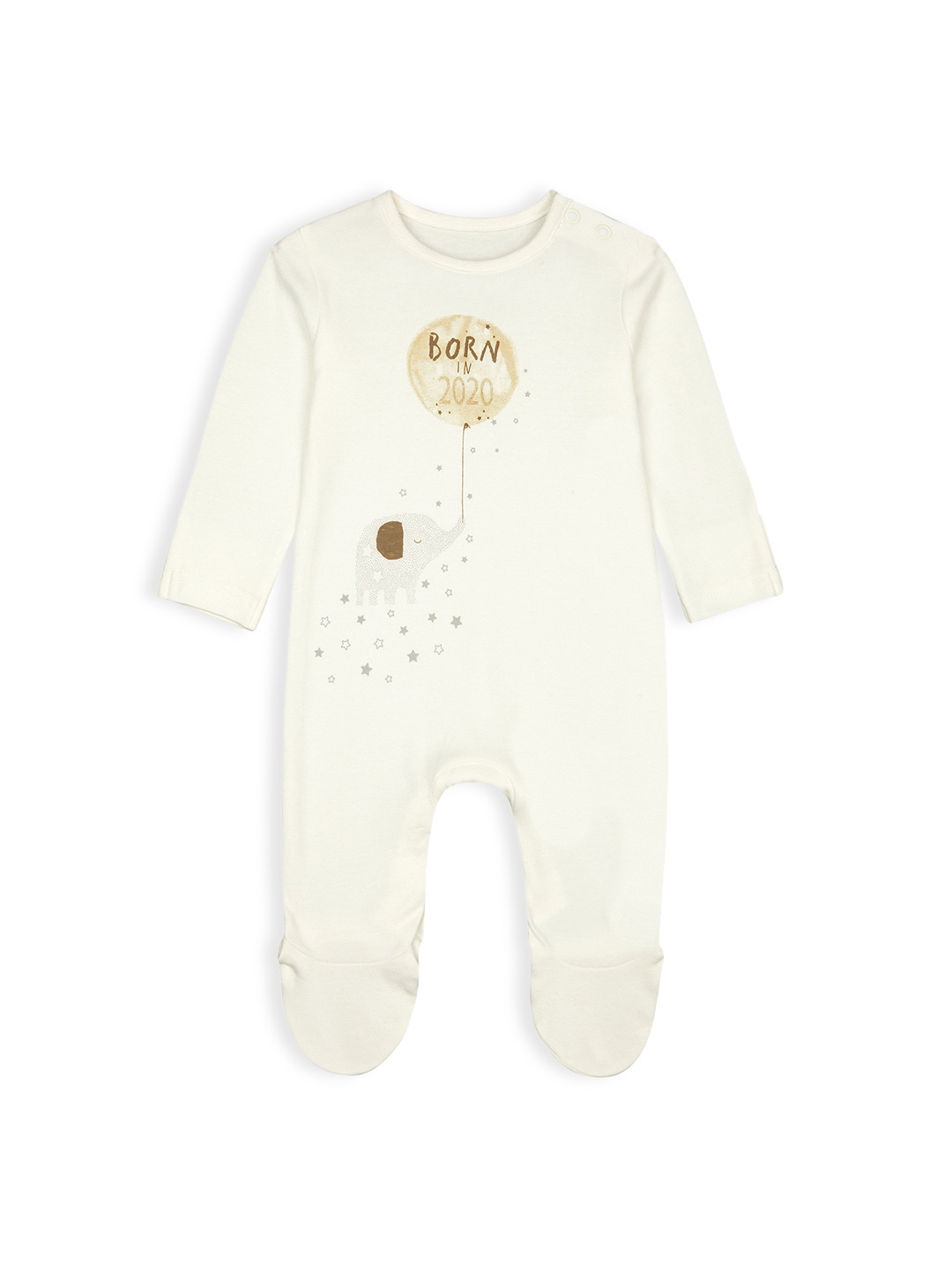 

mothercare Infant Unisex Off White Animal Print & Embroidered Round Neck Rompers