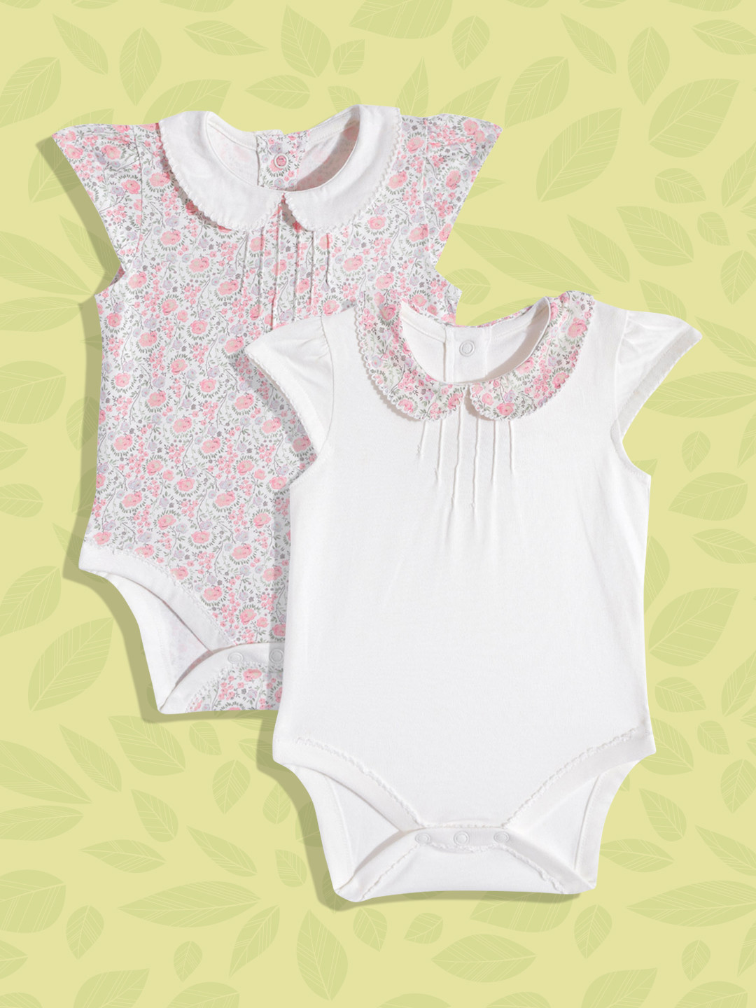 

mothercare Infant Girls Pack of 2 Cotton Bodysuits, Off white