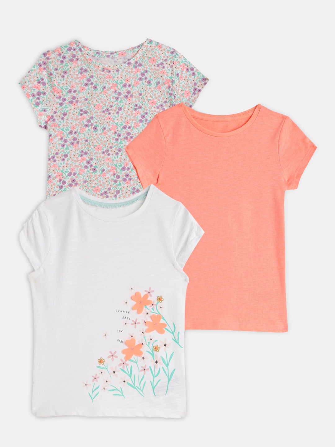 

mothercare Girls Pack of 3 Pure Cotton Tshirts, Multi