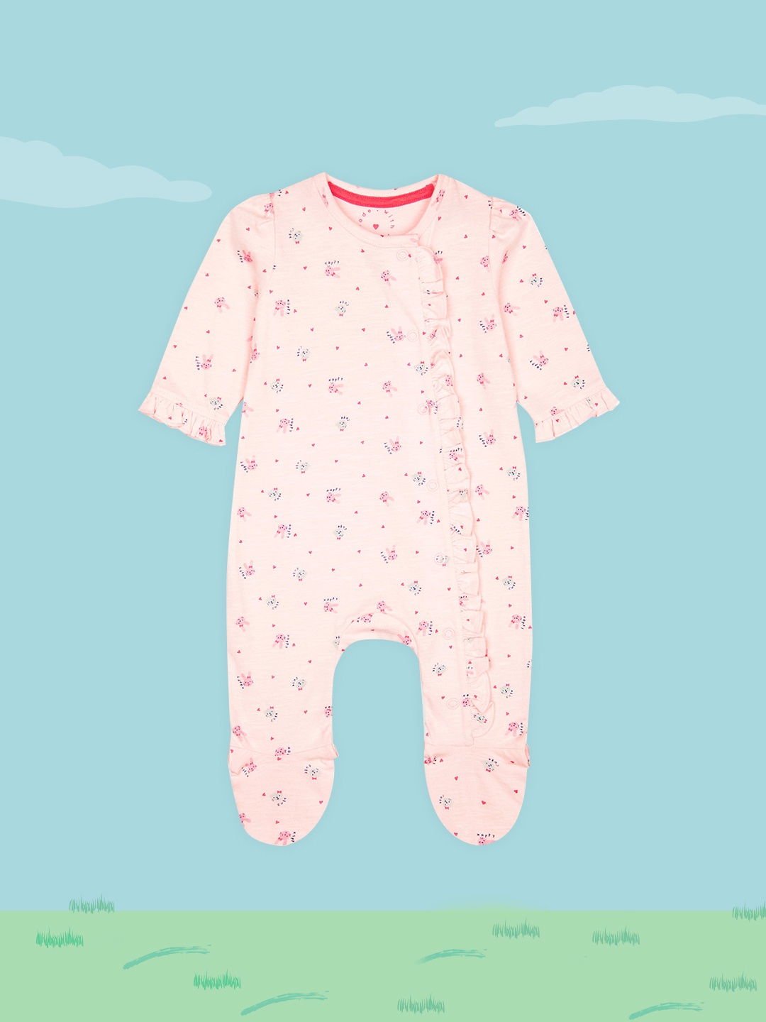 

mothercare Infant Girls Pure Cotton Printed Rompers, Pink