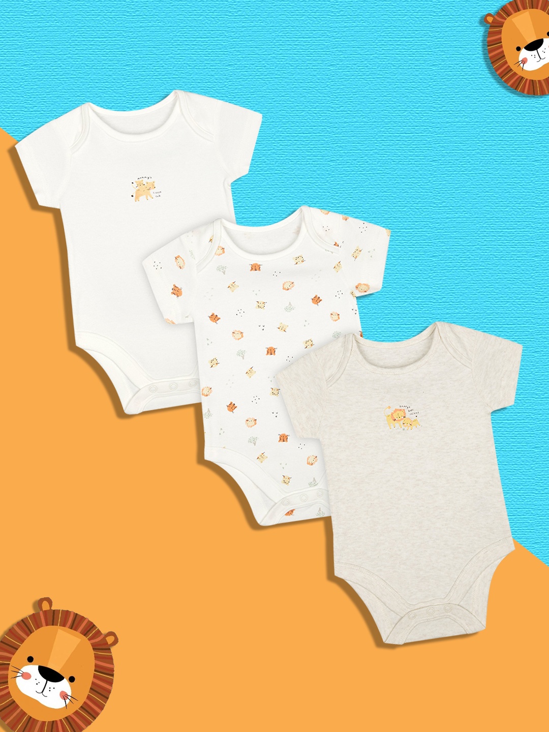 

mothercare Infant Kids Pack Of 3 Bodysuits, Cream