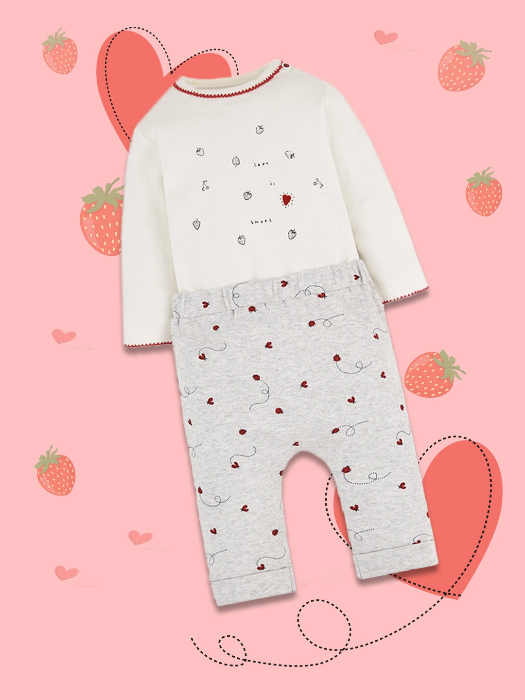 

mothercare Infant Girls Grey Printed Pure Cotton T-shirt Style Romper with Leggings