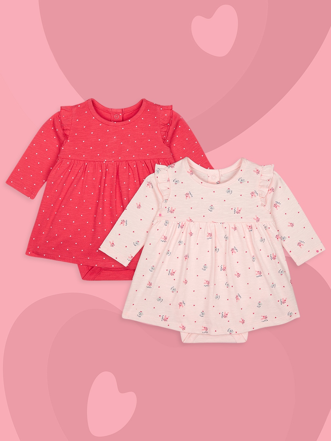 

mothercare Infant Girls Pack of 2 Romper Dresses, Pink