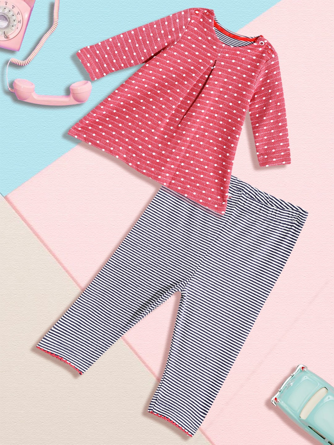 

mothercare Infant Girls Red & White Woven Design Tunic with Trousers