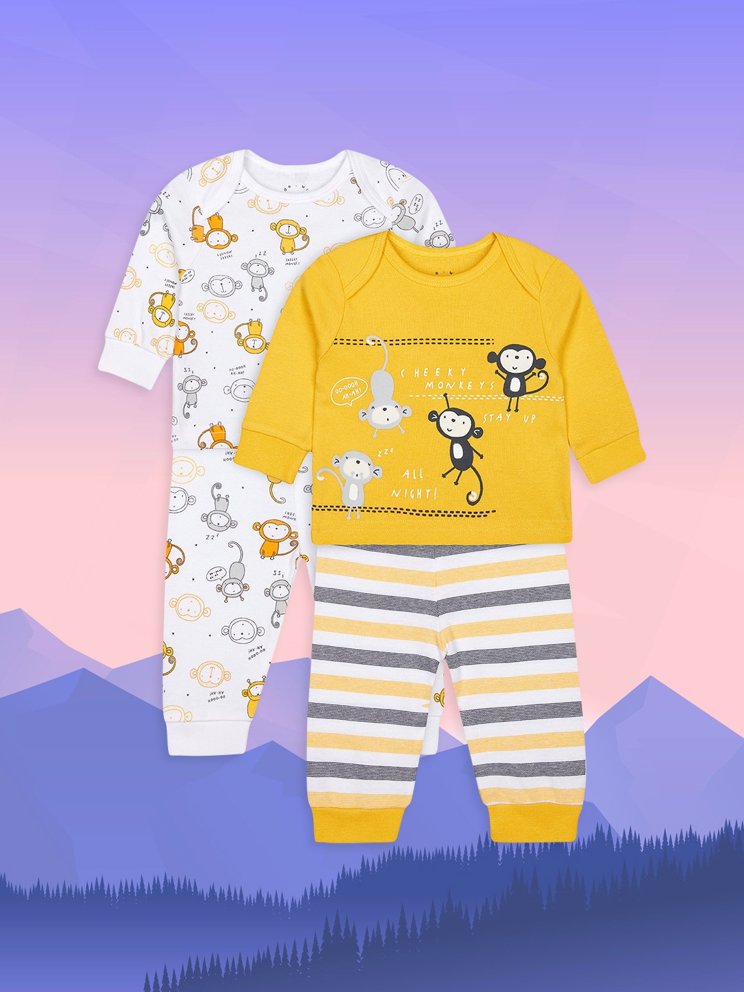 

mothercare Boys Pack of 2 Printed T-shirt with Pyjamas, Yellow