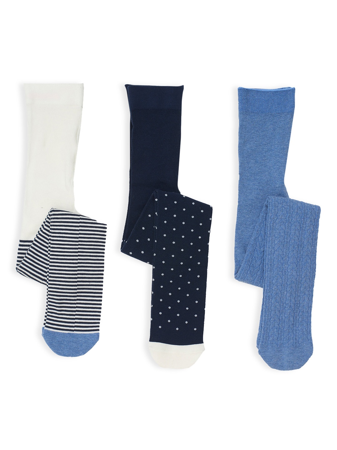 

mothercare Girls Pack of 3 Striped And Spot Design Tights, Blue
