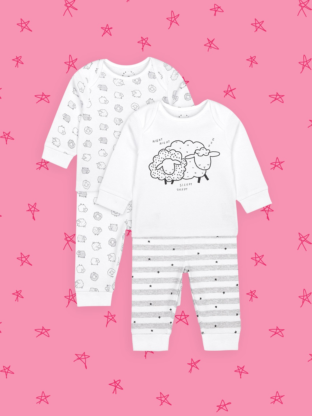 

mothercare Unisex Kids White & Grey Pack Of 2 Animal Print T-shirts with Pyjamas