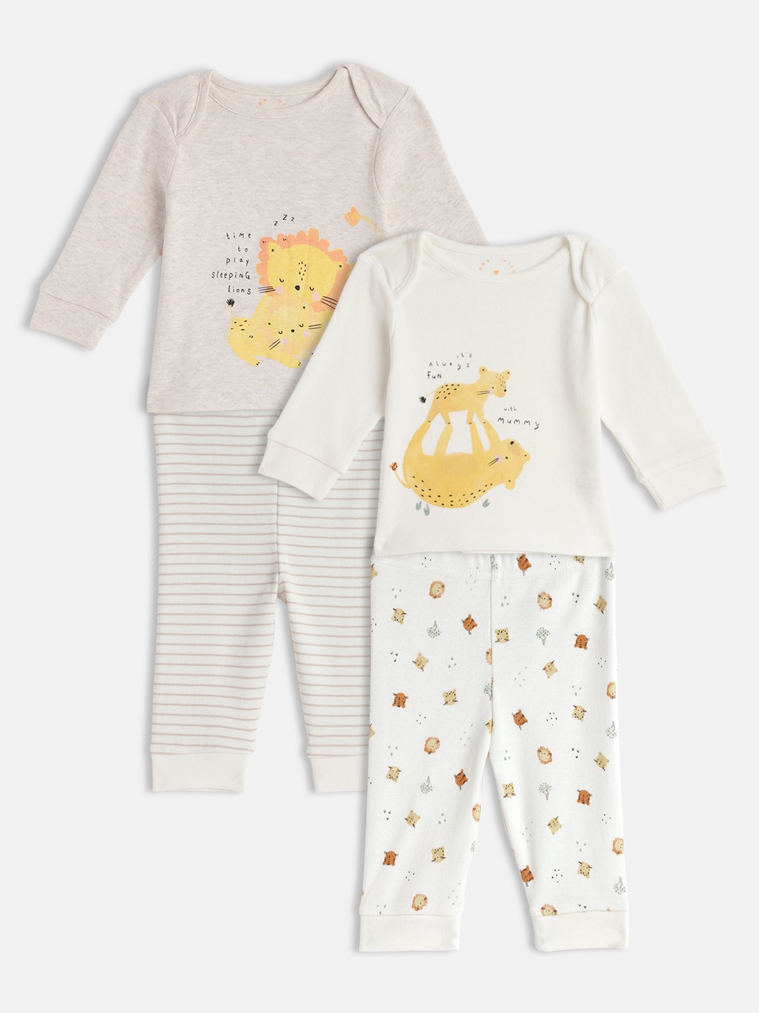 

mothercare Kids Pack of 2 Printed T-shirt with Pyjamas, Off white