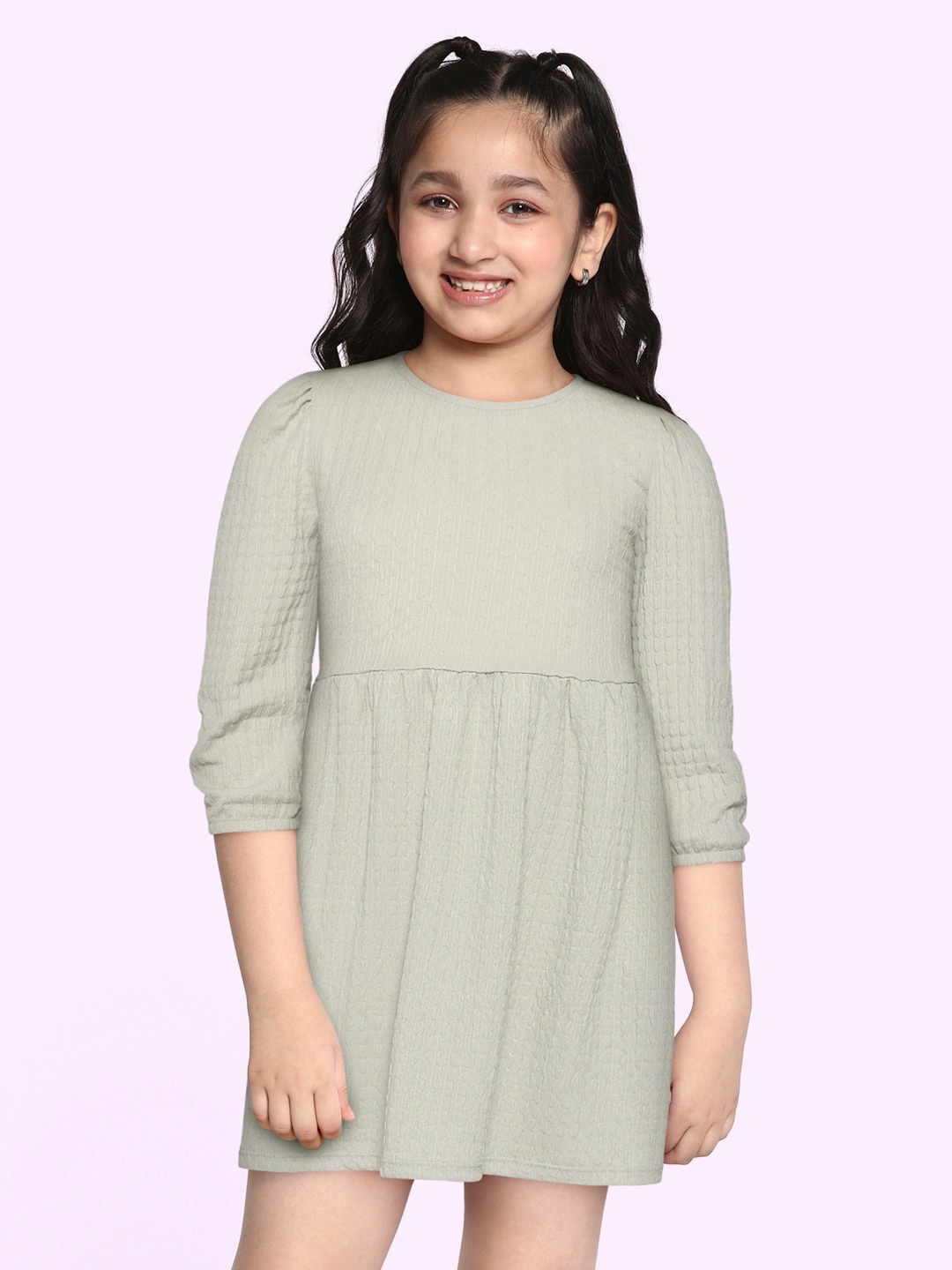 

DeFacto Girls Grey Self Design Seer Sucker Fit & Flare Dress