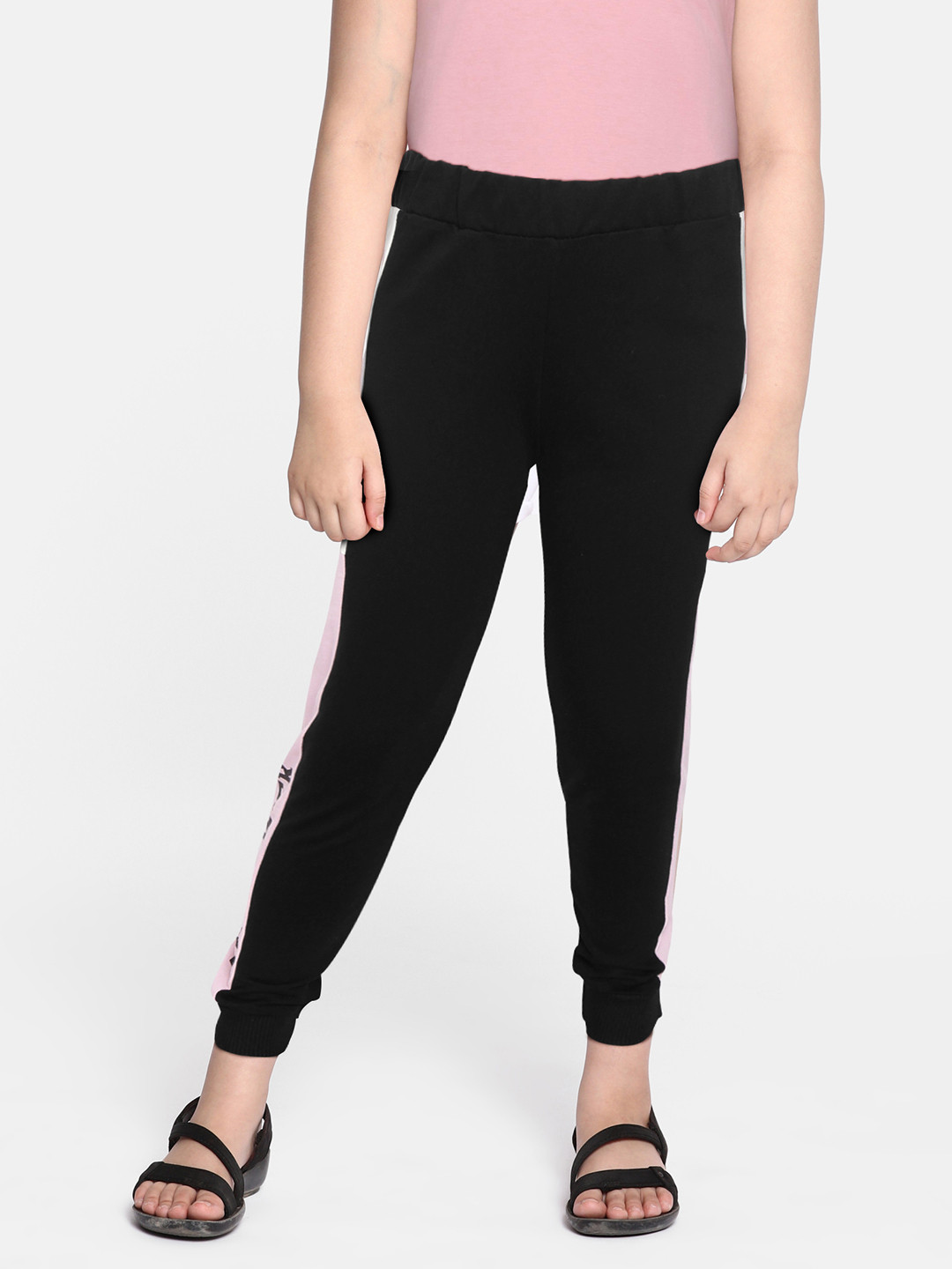 

DeFacto Girls Black & Lavender Solid Cotton Joggers